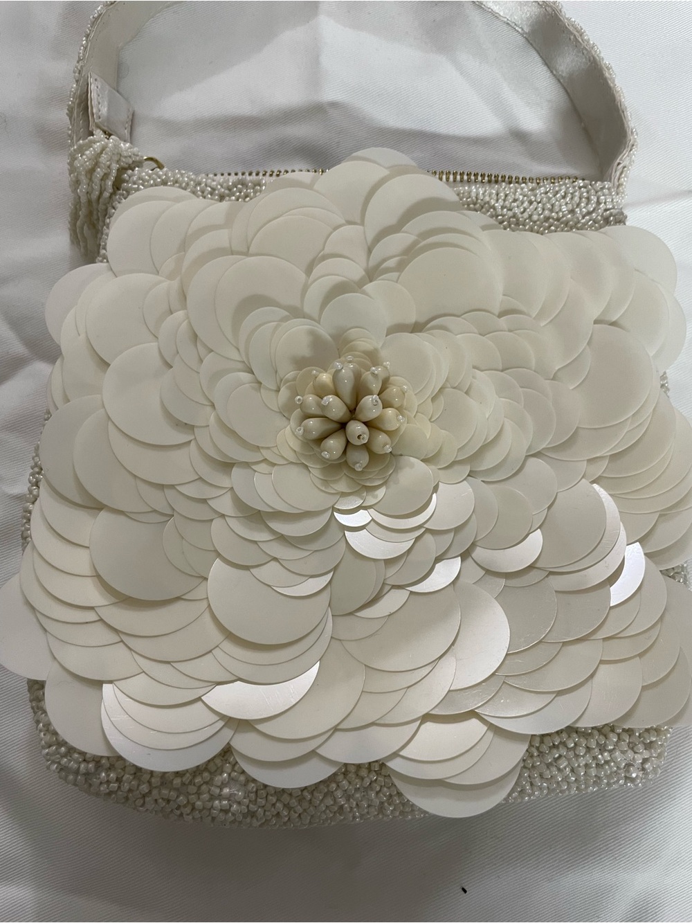 Ivory Floral Sequin Wristlet Clutch